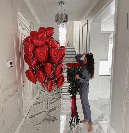 50 Red heart foil balloons